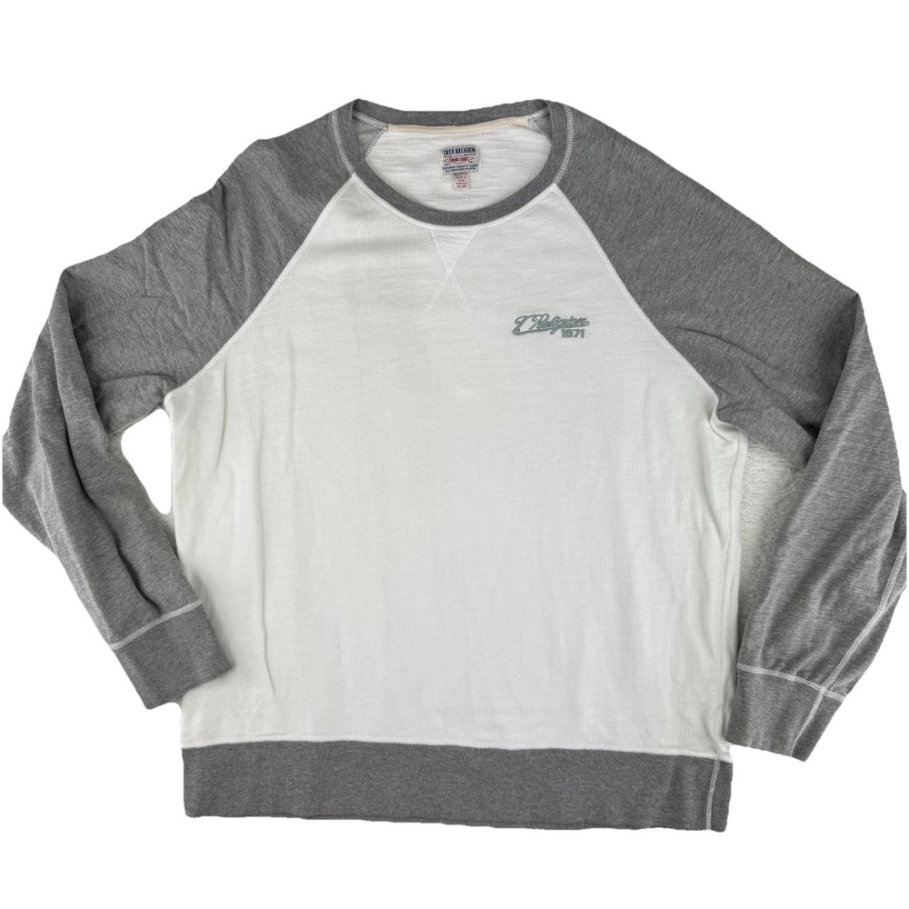 True Religion Thermal Henley Long‎ Sleeve Shirt Mens 3XL White Gray